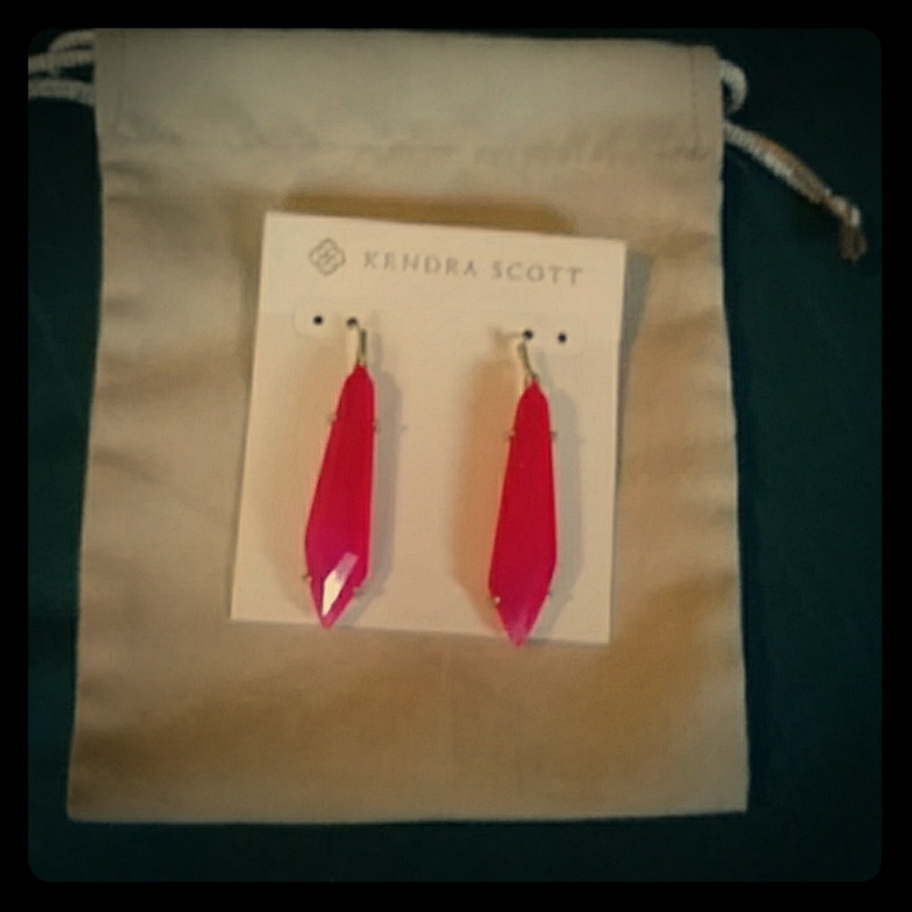 Kendra Scott grey drop earrings in neon pink